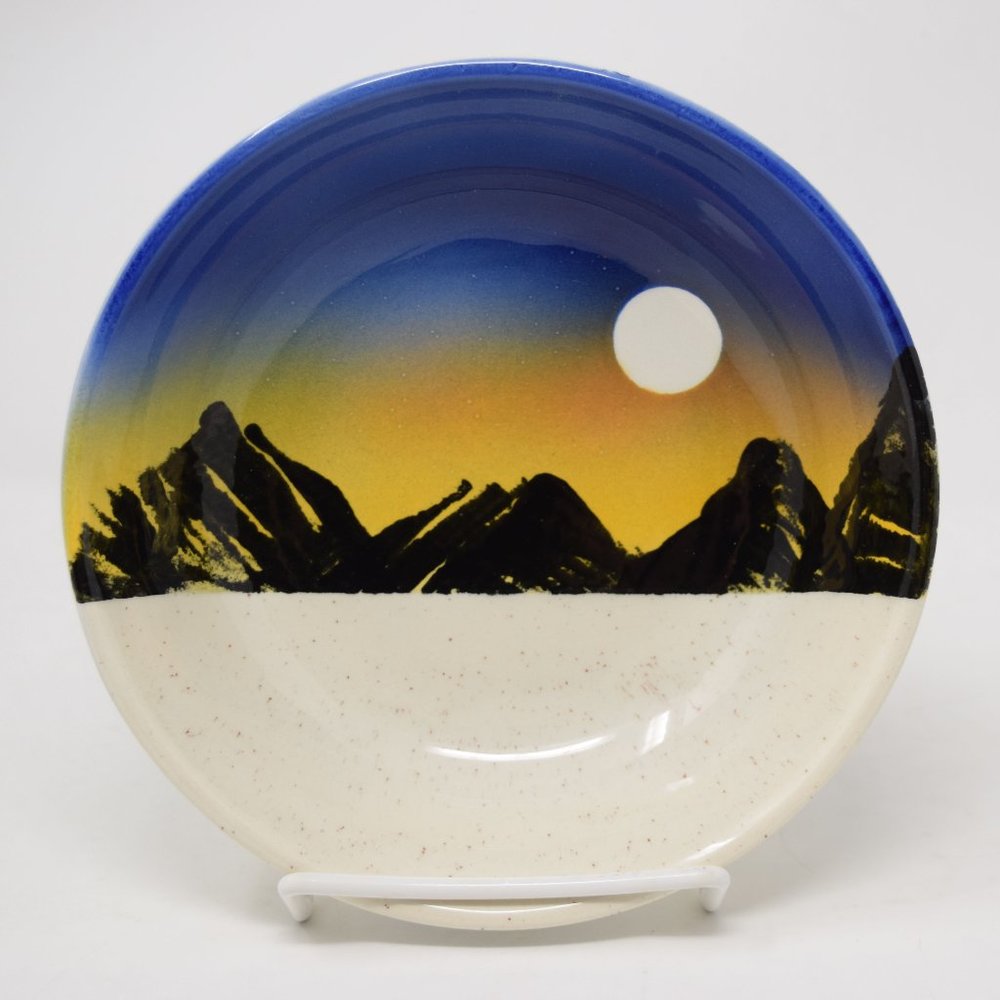 Blue River Pottery Colorado Bowl Moon Mountain Landscape Studio Glazed 7 1/2"